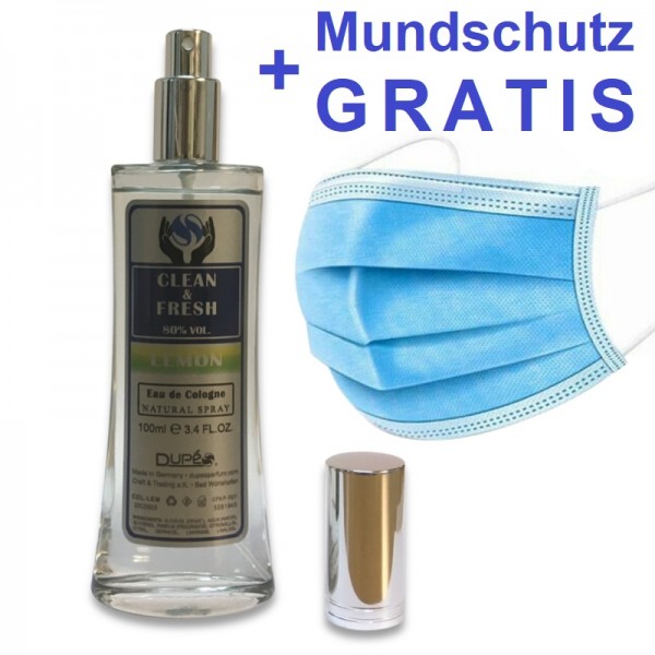 100ml CLEAN & FRESH +GRATIS MUNDSCHUTZ Hygiene SPRAY mit ZITRUSDUFT 80% Alkohol